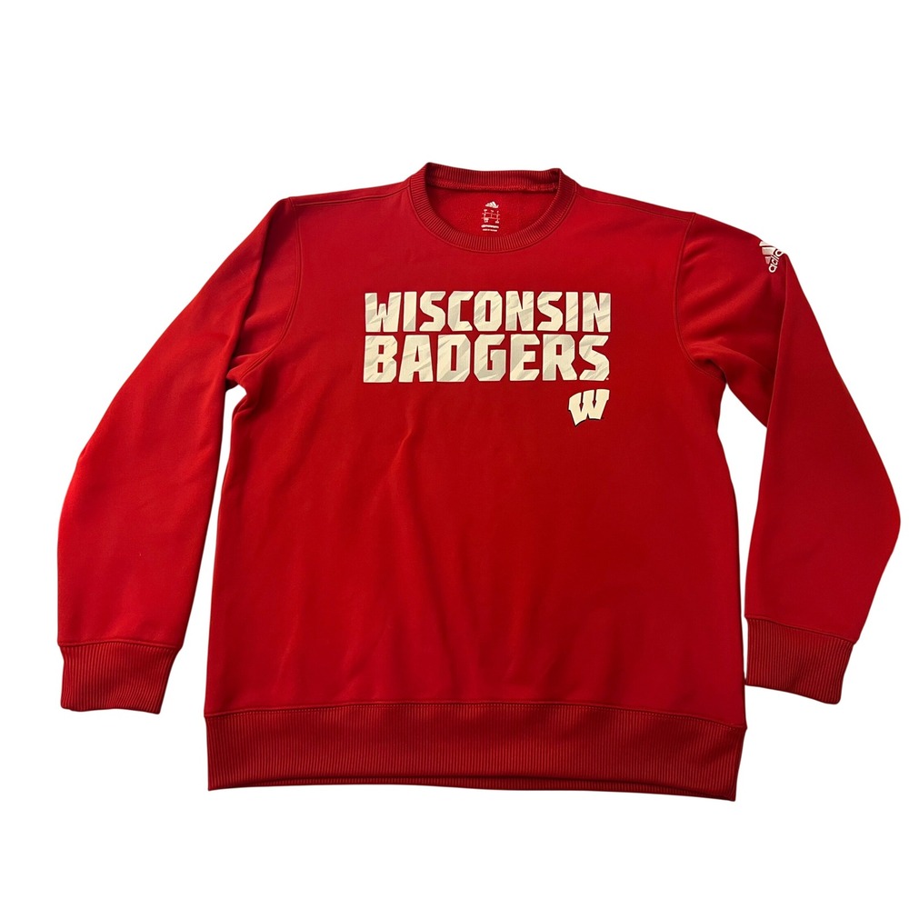 Adidas Wisconsin Badgers Red Climawarm Crewneck Sweatshirt Large NCAA 7542